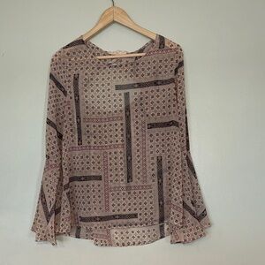 Altar'd State Geometric Blouse in Tan and Black
